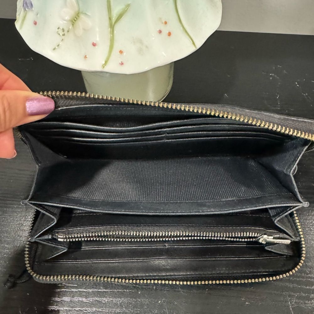 Coach Metallic Bronze Gold Black Pebbled Loved Leather Full Zip Wallet - Picture 4 of 7